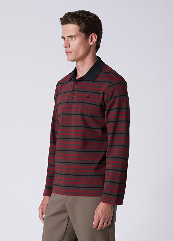 Beymen Club Comfort Fit Brown Red Striped Polo Sweatshirt - 4