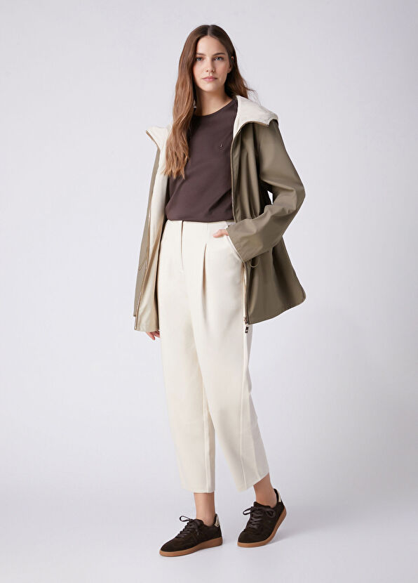 Beymen Club Khaki Ecru Reversible Hooded Coat - 2