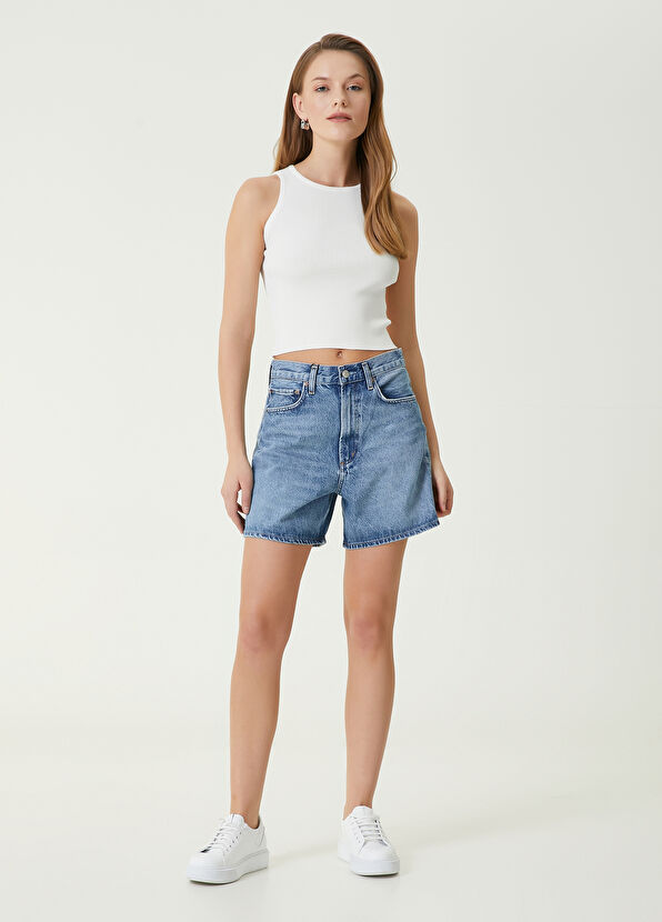 Beymen Club Off-White Ribbed Crop Top - 3