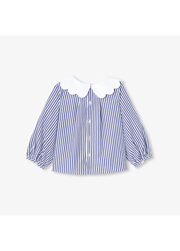 Jacadi Paris Lacivert Beyaz Çizgili Poplin Kız Bebek Bluz - 2