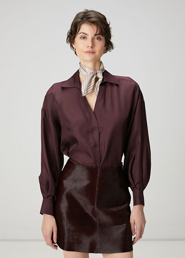 Beymen Club Bordo İpek Gömlek - 1
