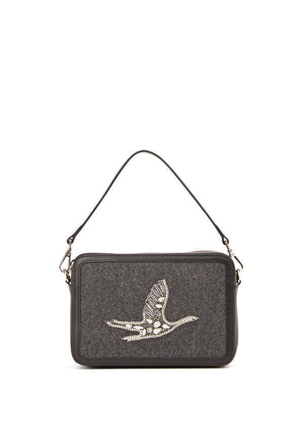 Beymen Club Antrasit Kaz Logo İşlemeli Kadın Deri Çanta - 1