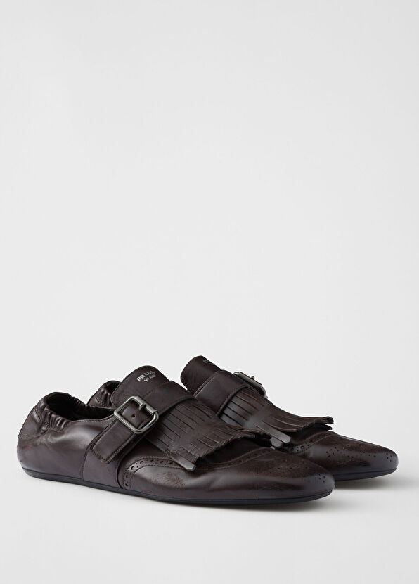 Prada Shuffle Fringed Monk Strap Brown Men's Shoes - 2
