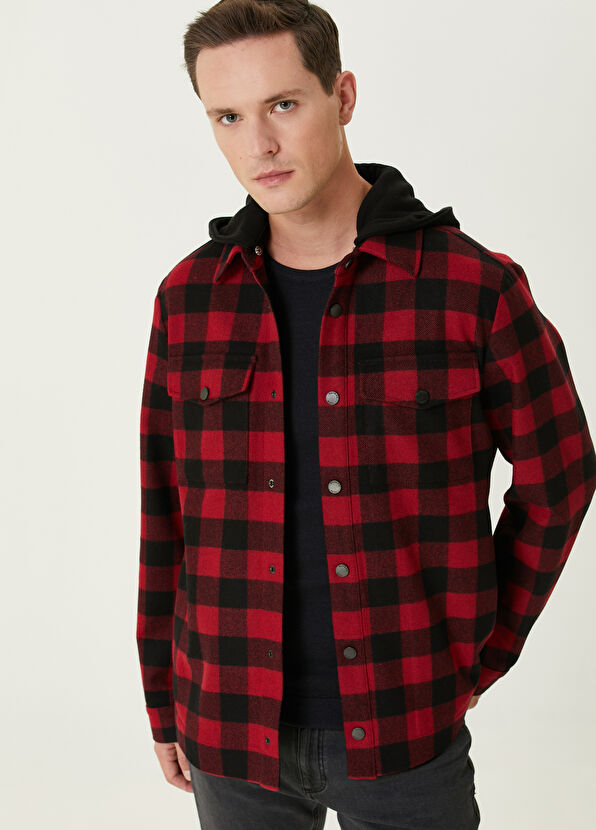 Beymen Club Red Hooded Wool Outer Shirt - 2