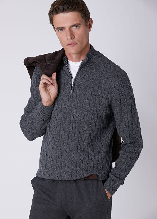 Beymen Club Anthracite Collar Zipper Sweater - 2