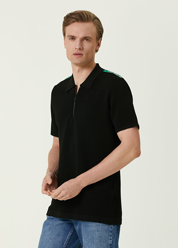 Beymen Club Siyah Polo Yaka Ottomsn Dokulu Kısa Kollu Triko - 3