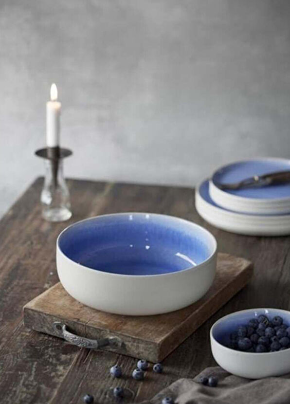 Studio Round North Mat Beyaz Parlak Nehir Seramik Salata Kasesi  - 2