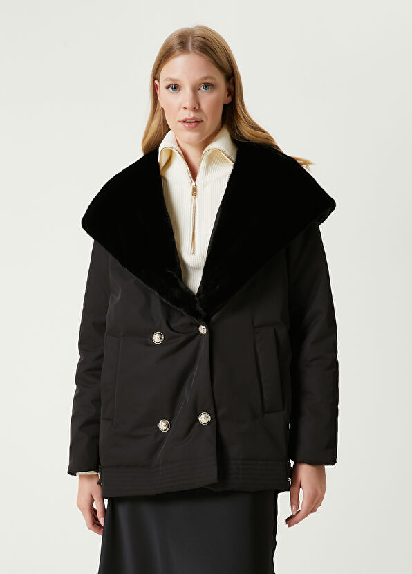 Beymen Club Siyah Kapüşonlu Kruvaze Kaban - 4