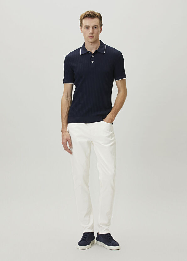 Beymen Club Lacivert Polo Yaka Waffle Örgülü Kısa Kollu Triko - 3