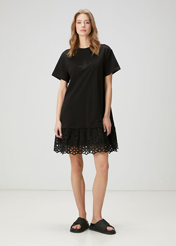 Beymen Club Siyah Taşlı Kuş Logolu Mini Elbise - 4