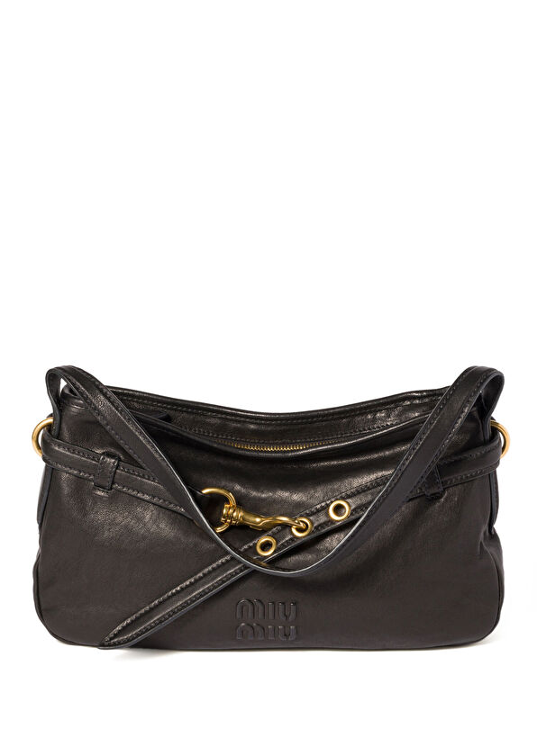 Miu Miu Aventure Siyah Napa Deri Kadın Omuz Çantası - 1