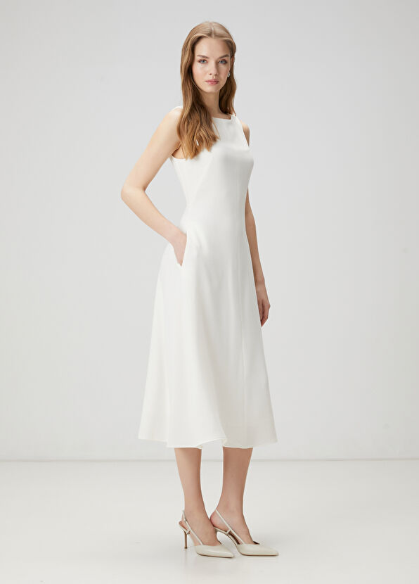 Beymen Club Kırık Beyaz Midi Krep Elbise - 2