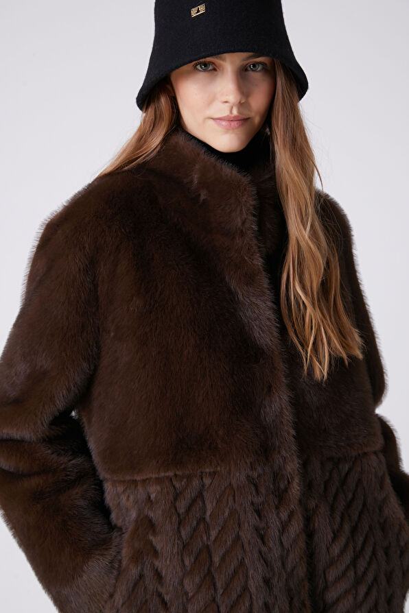 Beymen Club Dark Brown Cable Knit Coat - 2