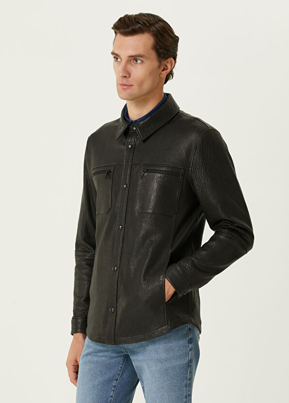 Beymen Club Black Leather Shirt - 4