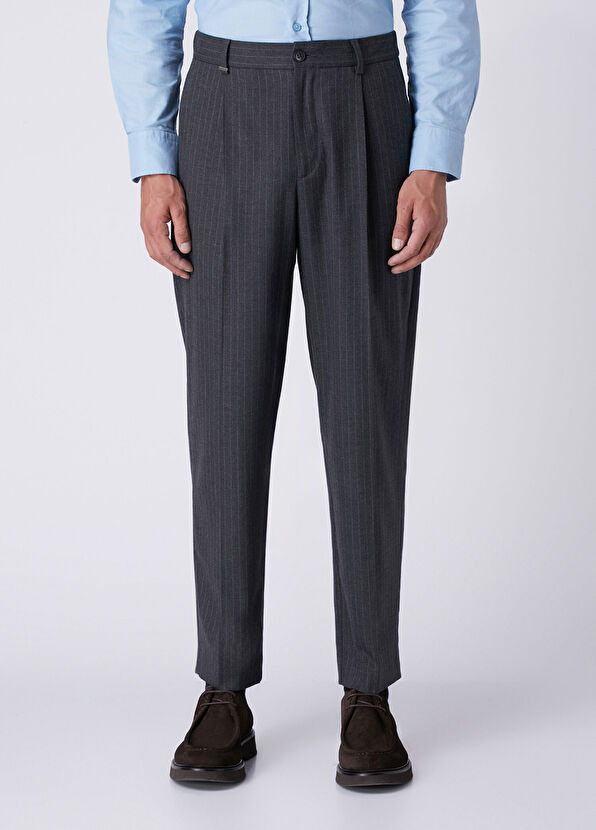 Beymen Club Relax Fit Anthracite Striped Pleated Trousers - 2