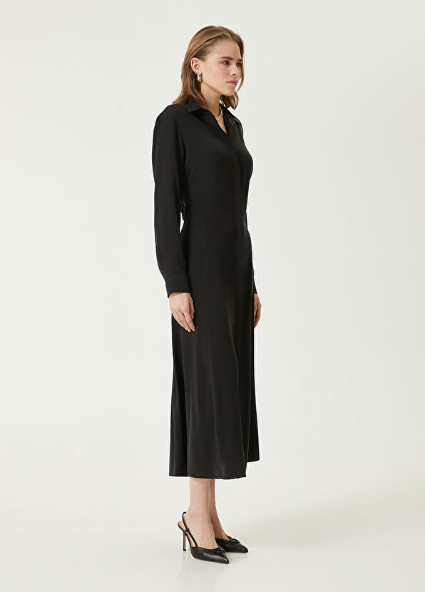 Beymen Club Siyah Midi İpek Gömlek Elbise - 4