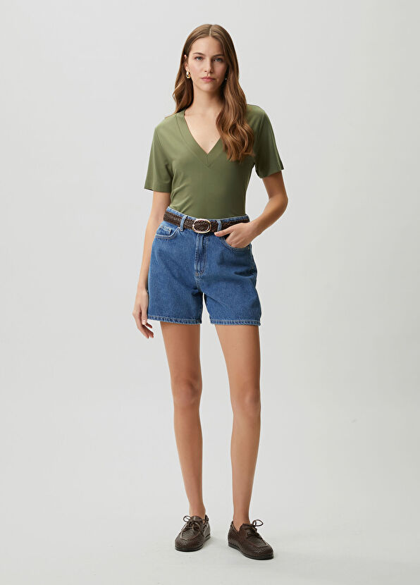 Beymen Club Açık Haki Yanı Yırtmaçlı Basic T-shirt - 3