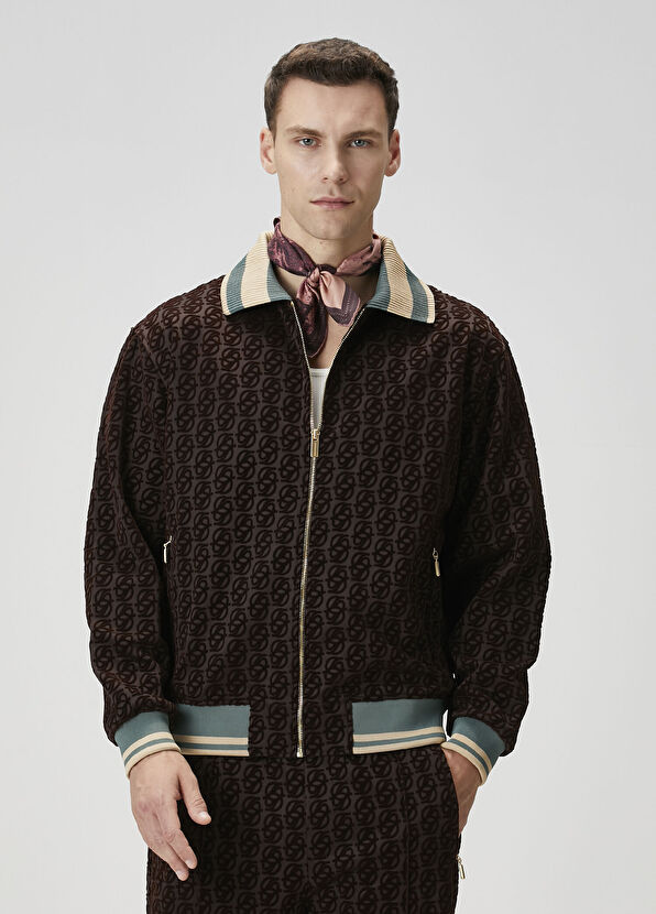 Drôle De Monsieur Koyu Kahverengi Geometrik Desenli Sweatshirt - 1