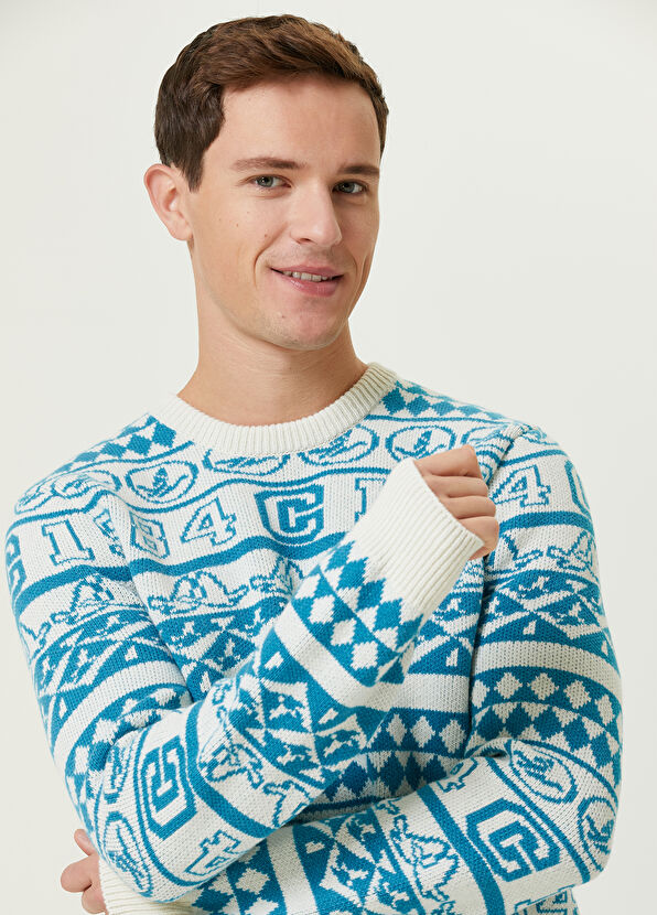 Beymen Club Turquoise Mixed Jacquard Wool Sweater - 2