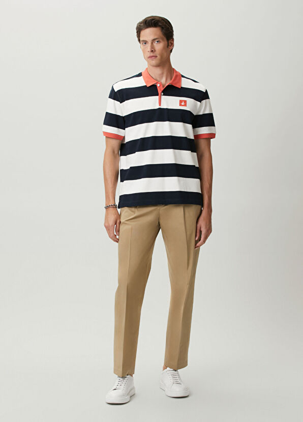 Beymen Club Comfort Fit Navy Blue White Polo Striped T-Shirt - 3