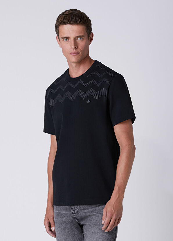 Beymen Club Relax Fit Siyah Zikzak Çizgi Baskılı T-shirt - 4