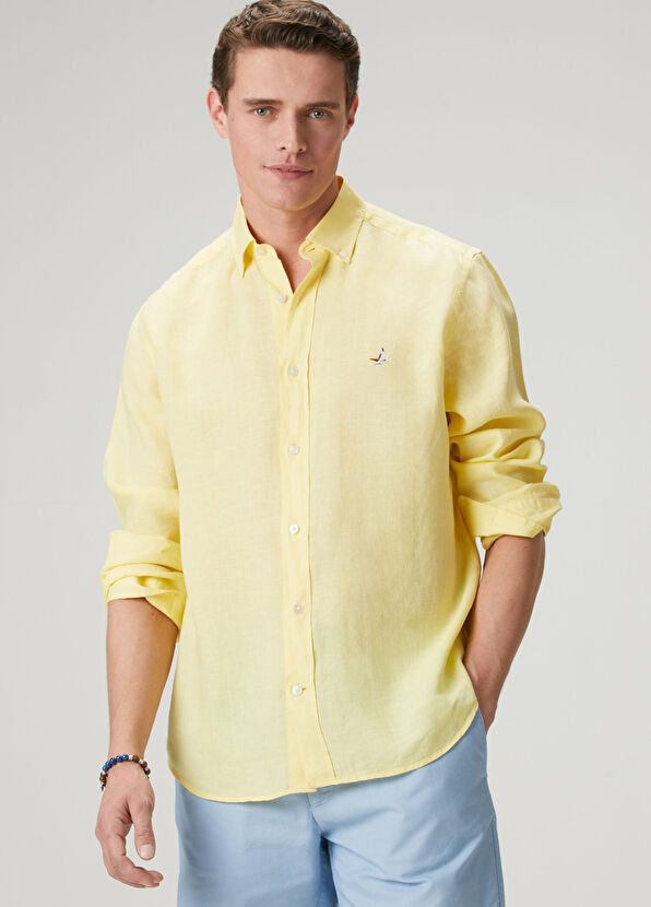 Beymen Club Comfort Fit Light Yellow Linen Shirt - 1