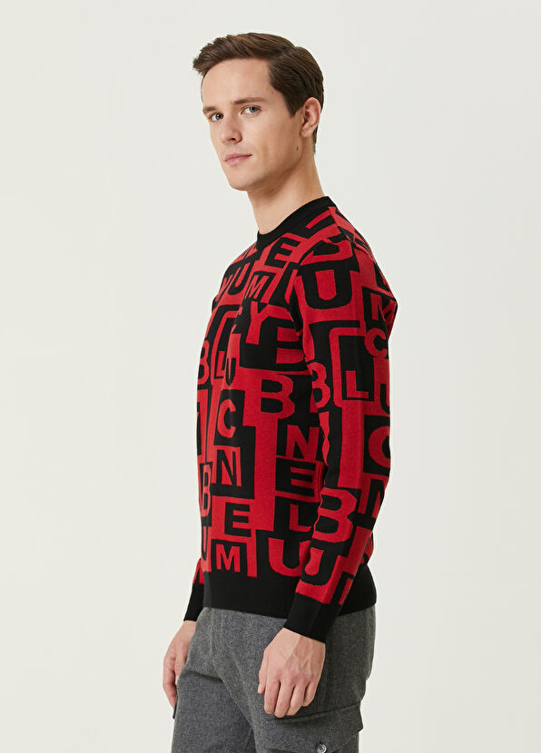 Beymen Club Kırmızı Siyah Logo Jakarlı Kazak - 4