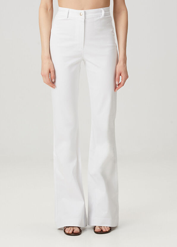 Beyaz Flare Koton Pantolon - Görsel 4