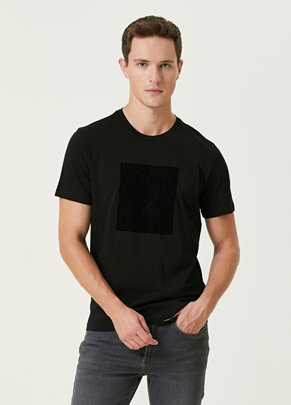 Beymen Club Siyah Flok Monogram Baskılı T-shirt - 3