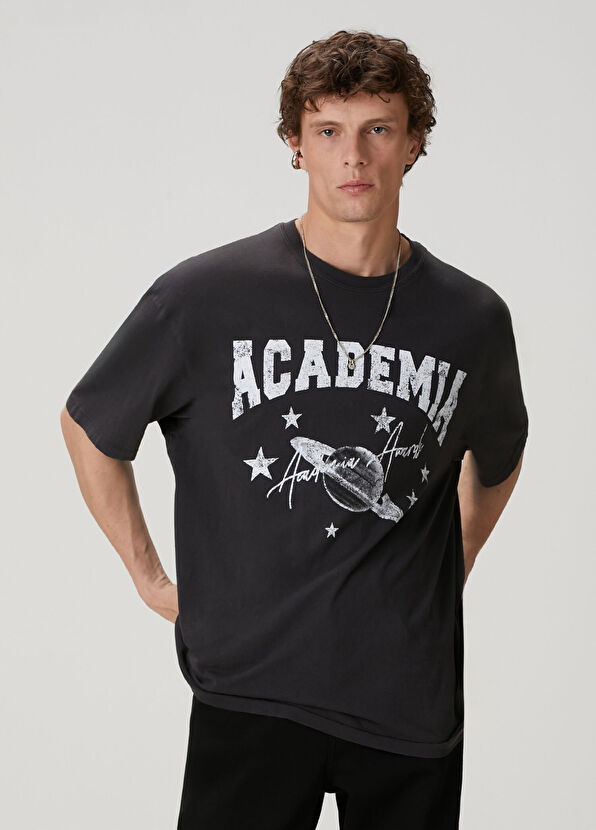Academia Antrasit Konser Tema Baskılı T-shirt - 1