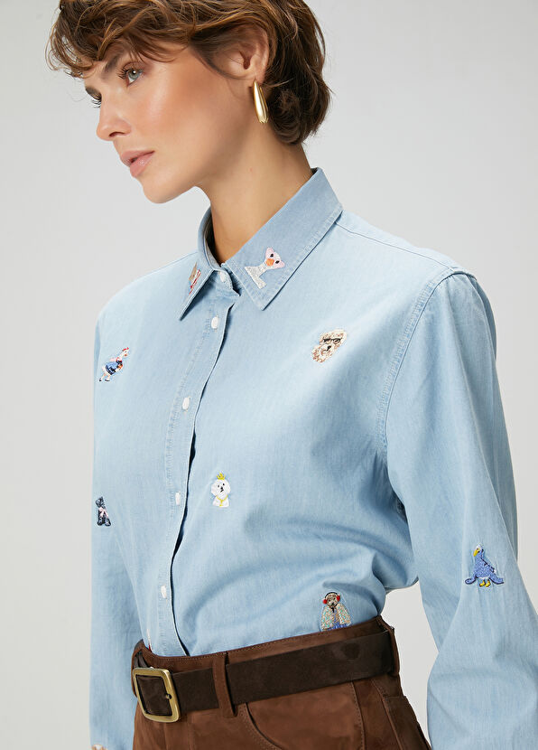 Beymen Club Blue Figure Embroidered Shirt - 2