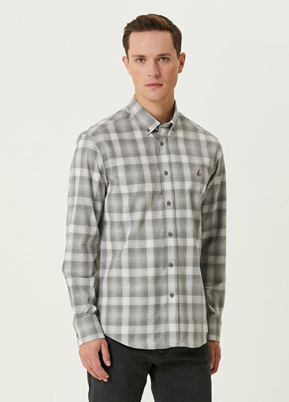 Beymen Club Comfort Fit Grey Plaid Shirt - 1