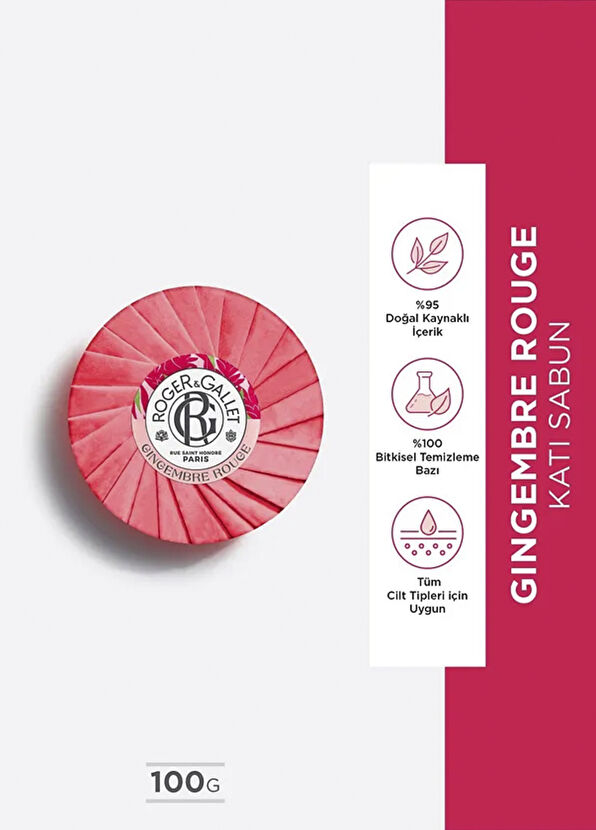 Roger&Gallet Egzotik Kırmızı Zencefil Kalıcı Doğal Koku Gingembre Rouge Katı Sabun 100 gr  - 2
