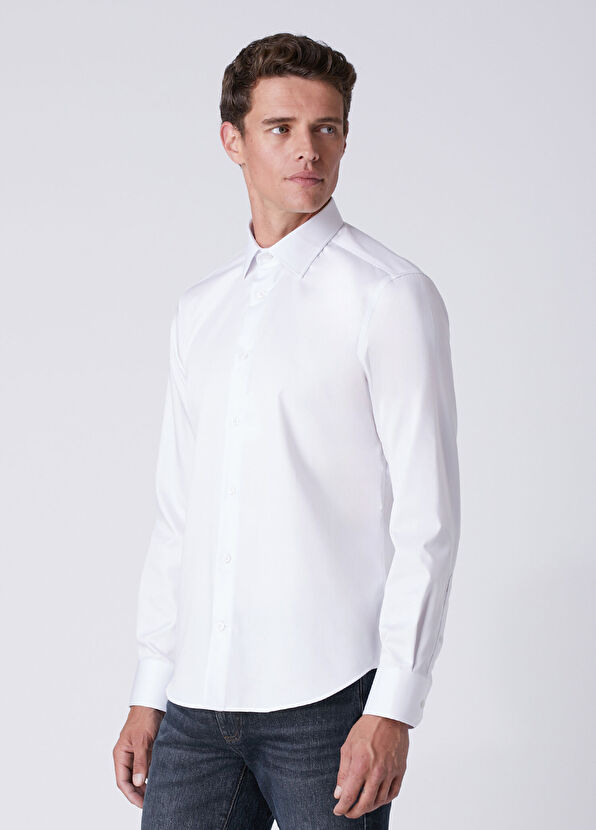 Beymen Club Slim Fit Beyaz Pamuk Saten Non-iron Gömlek - 4