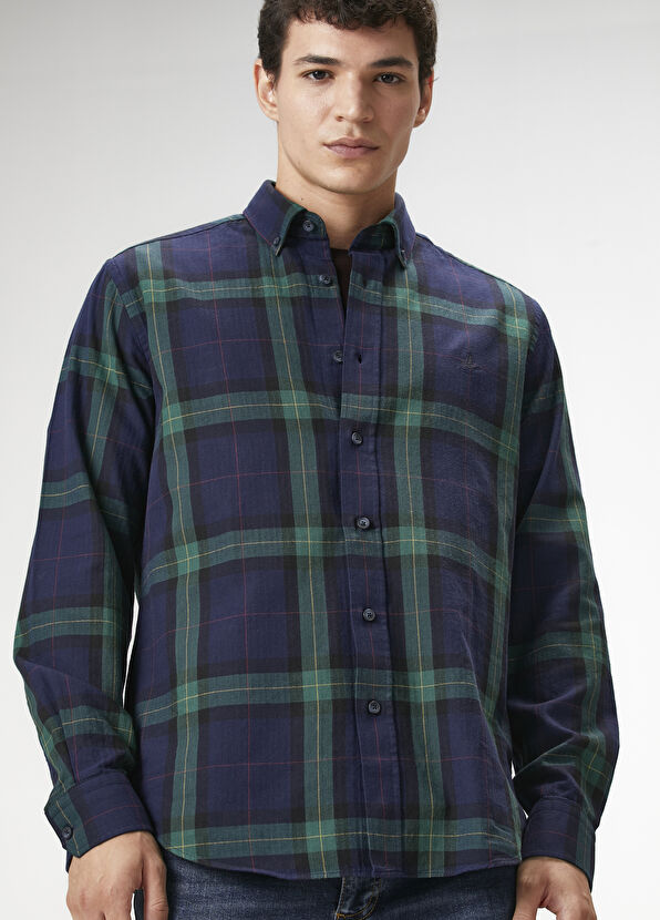 Beymen Club Comfort Fit Green Navy Blue Plaid Patterned Shirt - 1