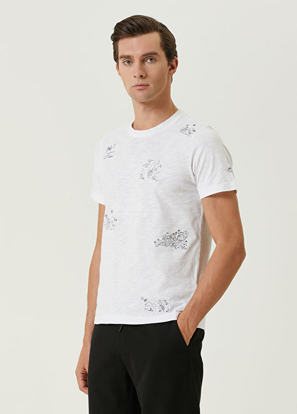 Beymen Club White Summer Concept Embroidered T-shirt - 4