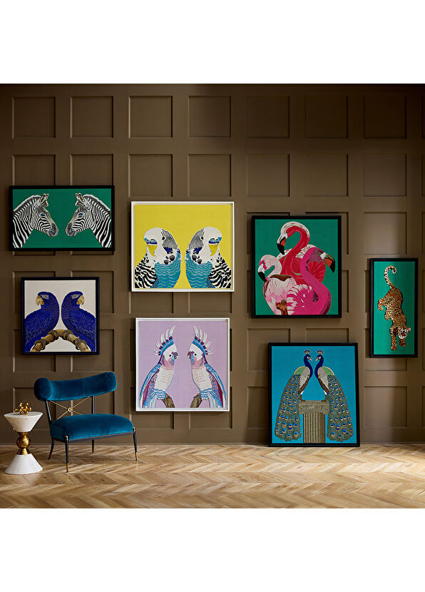 Jonathan Adler Mavi Tavus Kuşu Boncuk İşlemeli Tablo - 2