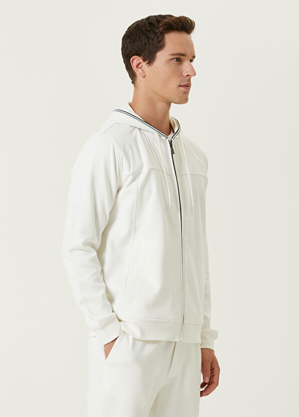 Beymen Club Beyaz Kapüşonlu Çizgili Ribanalı Sweatshirt - 4