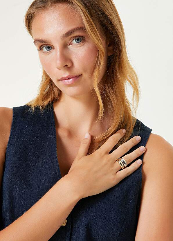 Network Gümüş Altın Kadın Yüzük - 3