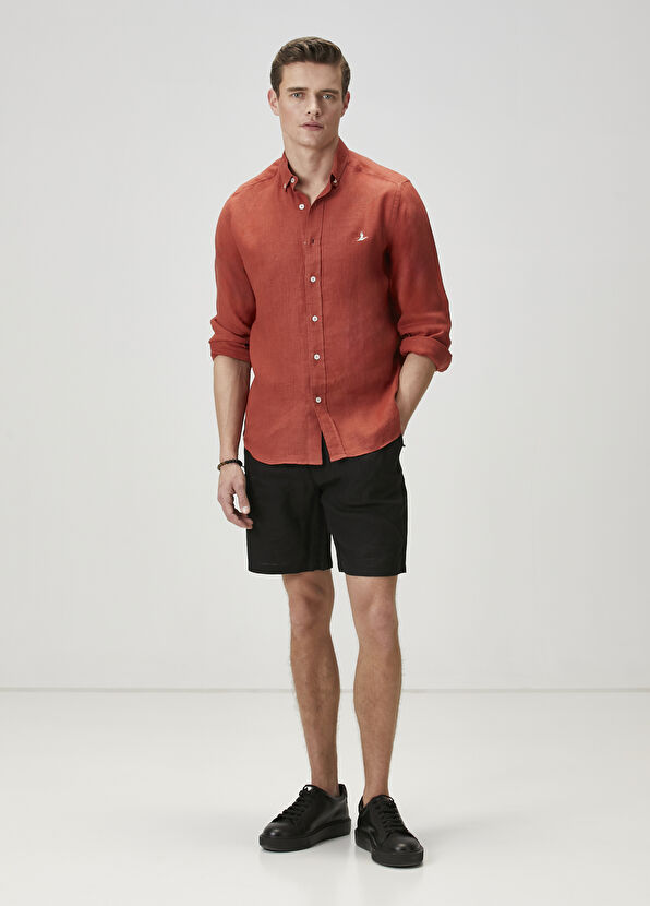 Beymen Club Siyah Beli Kordonlu Keten Şort - 1