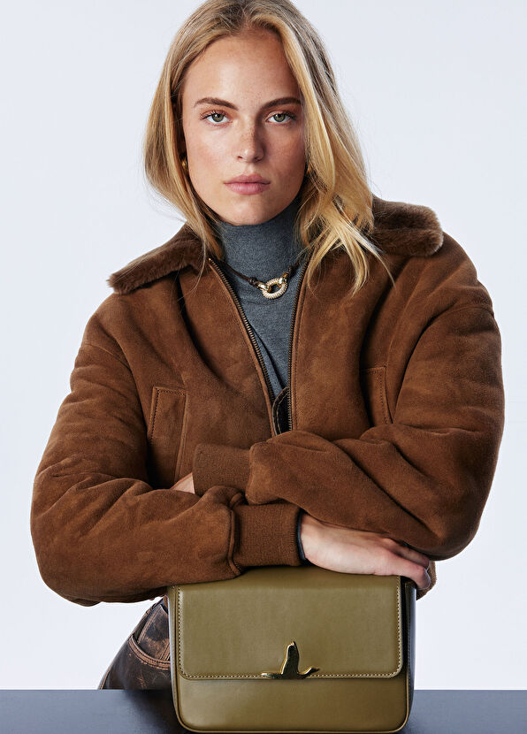 Beymen Club Haki Logo Detaylı Kadın Deri Çanta - 1