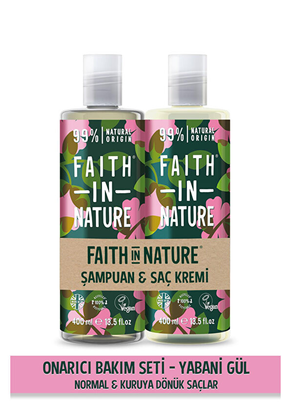 Faith In Nature Yabani Gül %99 Doğal Onarıcı Saç Kremi ve Şampuan 2x400 ml - 4