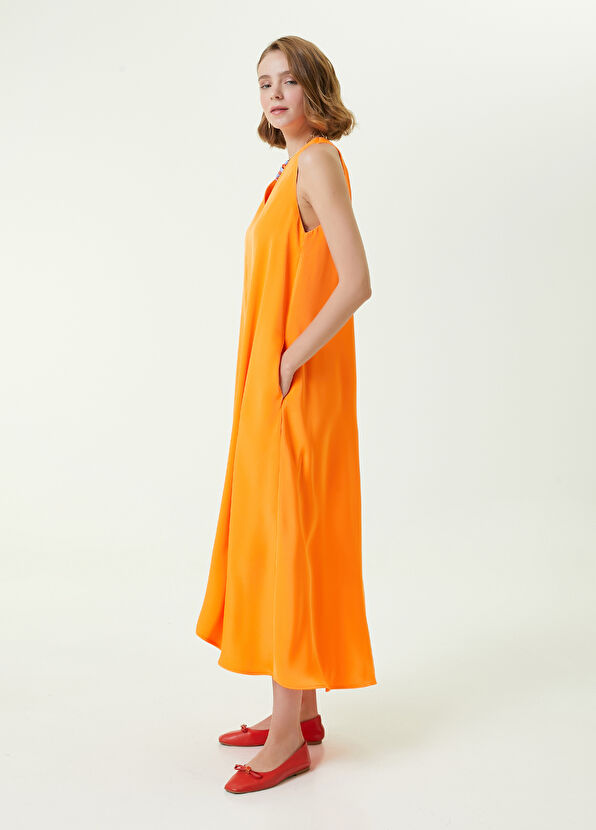 Beymen Club Turuncu V Yaka Midi Evaze Elbise - 3