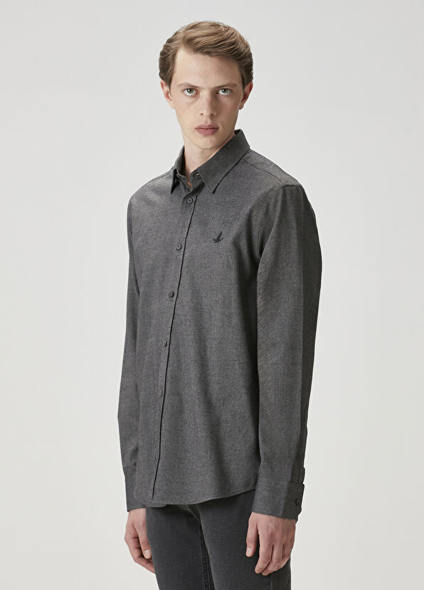 Beymen Club Comfort Fit Antrasit Flanel Dokulu Gömlek - 4