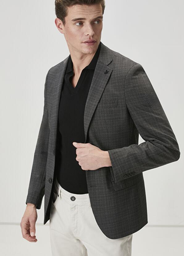Beymen Club Anthracite Patterned Wool Jacket - 1