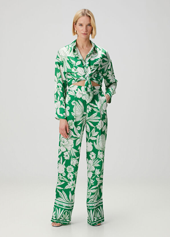 Beymen Collection Yeşil Tropik Çiçekli Pantolon - 1