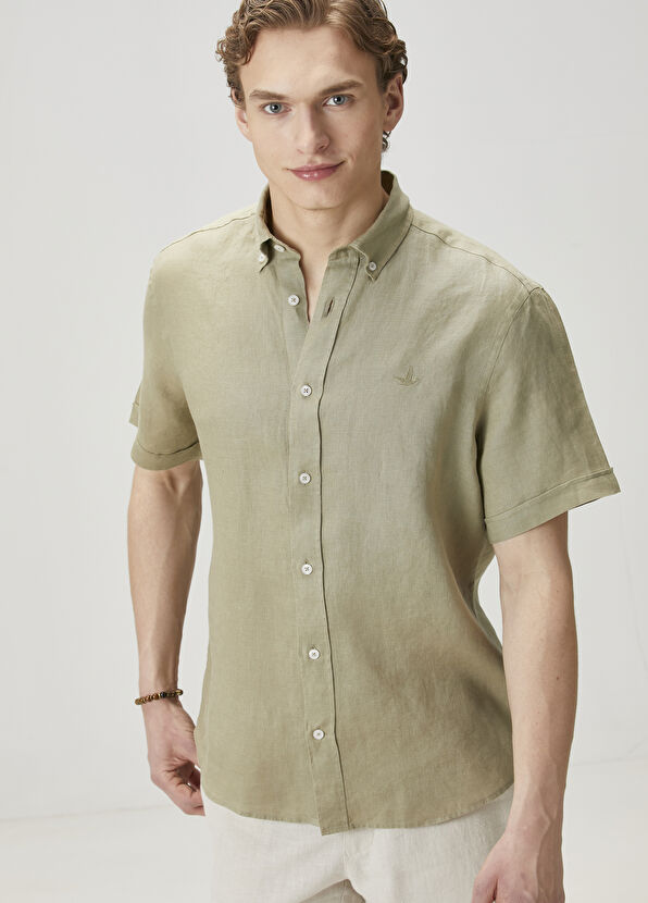 Beymen Club Comfort Fit Open Khaki Linen Shirt - 2