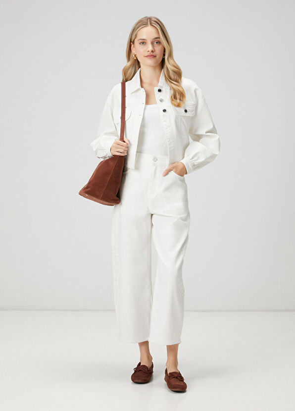 Beymen Club Mom Fit Kırık Beyaz Boncuk Nakışlı Jean Pantolon - 1