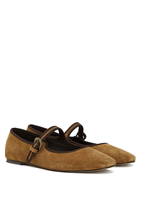 Beymen Club Camel Buckle Mary Jane Suede Ballet Flats - 2