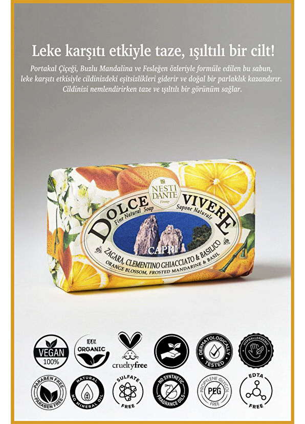 Nesti Dante Dolce Vivere Capri Leke Karşıtı Aydınlatıcı Fesleğen ve Portakal Katı Banyo Sabunu 250 gr - 2